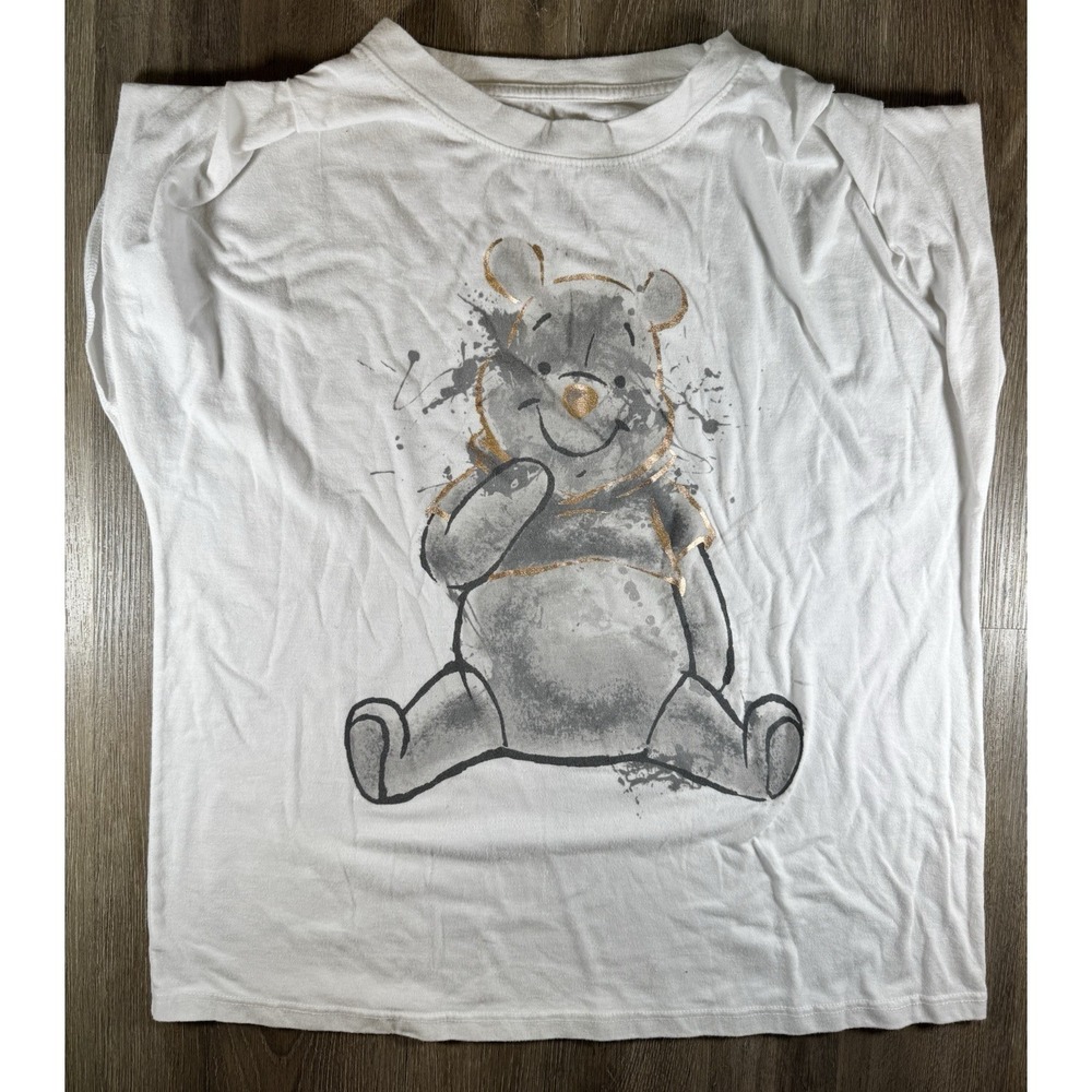 Disney Winnie the Pooh T-Shirt Women's Medium White Gold Foil Sketch Graphic Tee